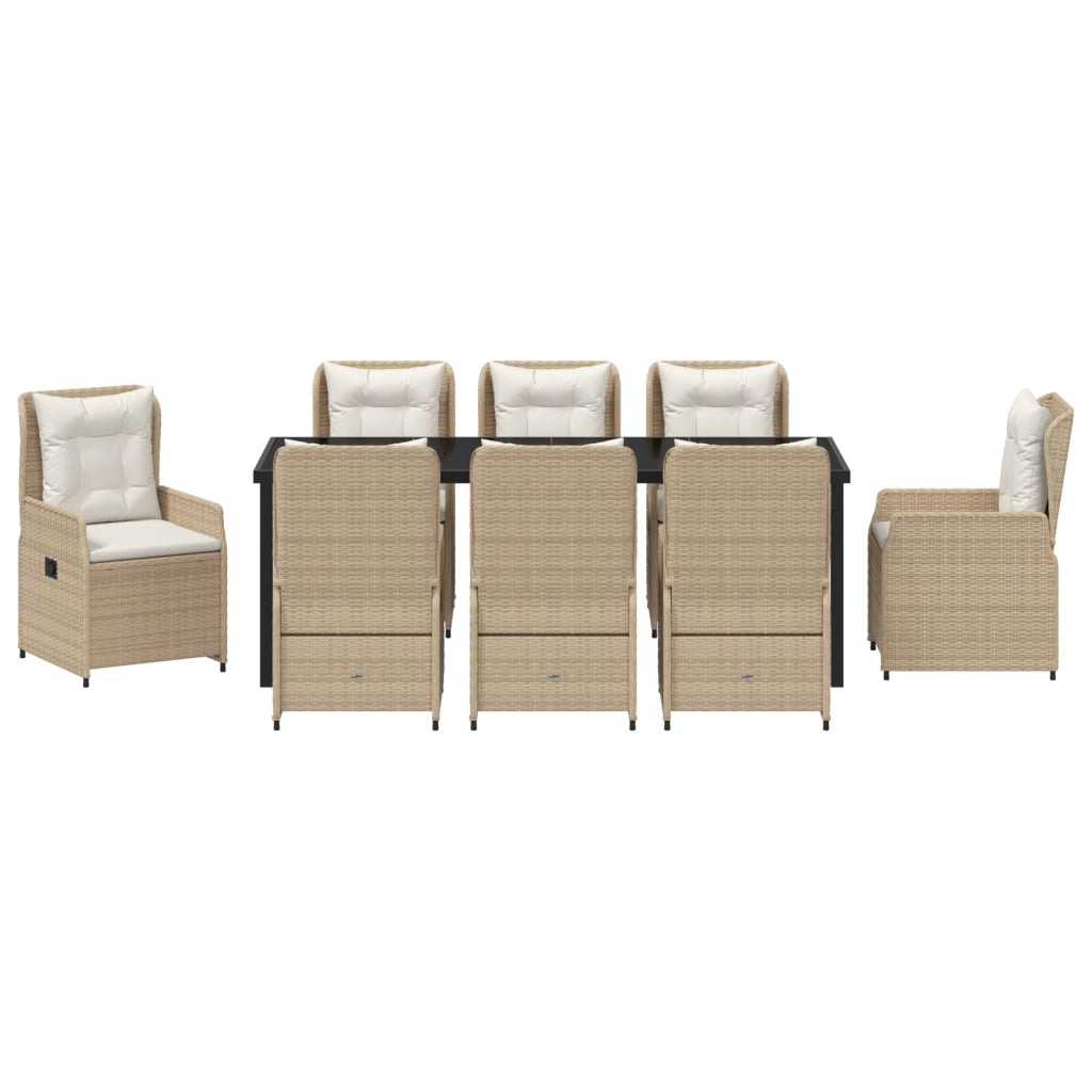 Set da Pranzo Giardino 9 Pezzi Beige Polyrattan
