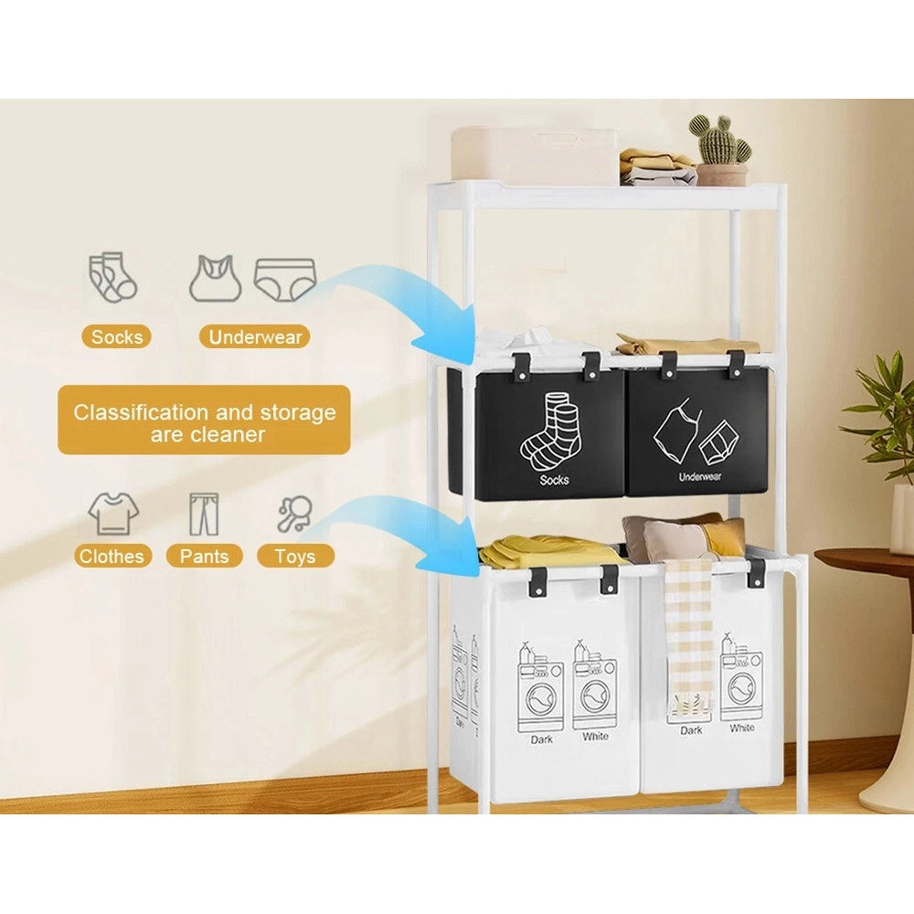 Trade Shop - Cesto Portabiancheria Organizer Per Lavanderia Vestiti Decorazione Bagno Con Ruote -