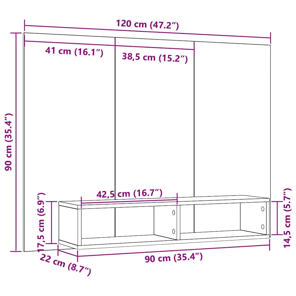 vidaXL Mobile TV da Parete Legno vecchio 120 x 23.5 x 90 cm
