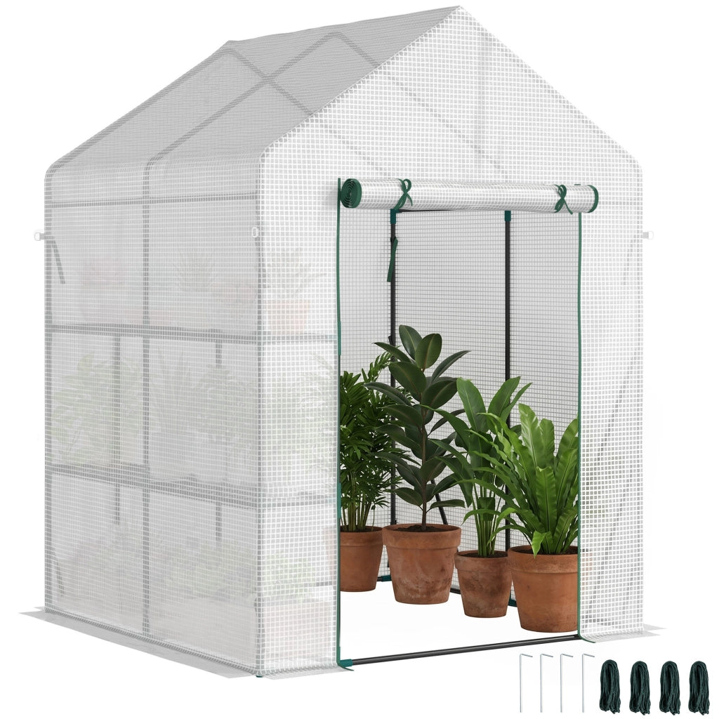 Serra da Giardino in Acciaio e PE con Scaffali ¨C Zephmum ¨C 143x143x195 cm Bianco