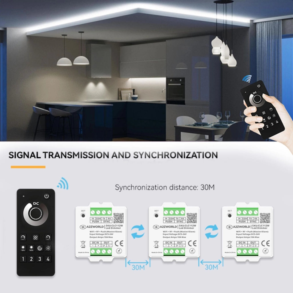 Led Dimmer Push Pulsante+RF, Master Slave, Memoria e Sincronizzabile, 5V 12V 24V 10A, Sostituzione CL9111 CL9115, Compatibile Con CLC101R