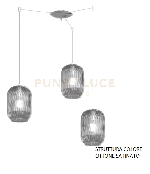 SOSPENSIONE OTTONE SAT. 3 LUCI SPOSTABILE VETRI FUME 1181OS-S3 S-FU