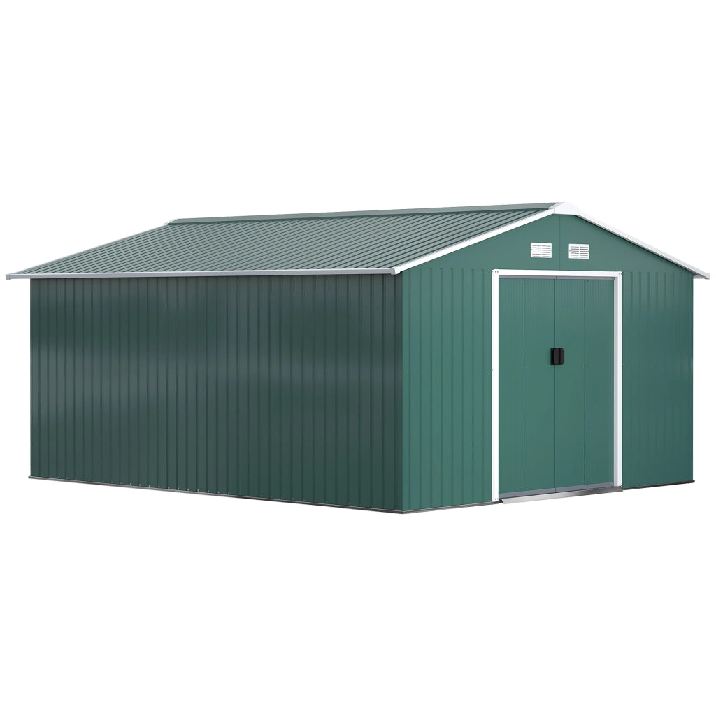 CASA DA GIARDINO 340 x 386 x 200 cm In Acciaio Verde Scuro con porte scorrevoli