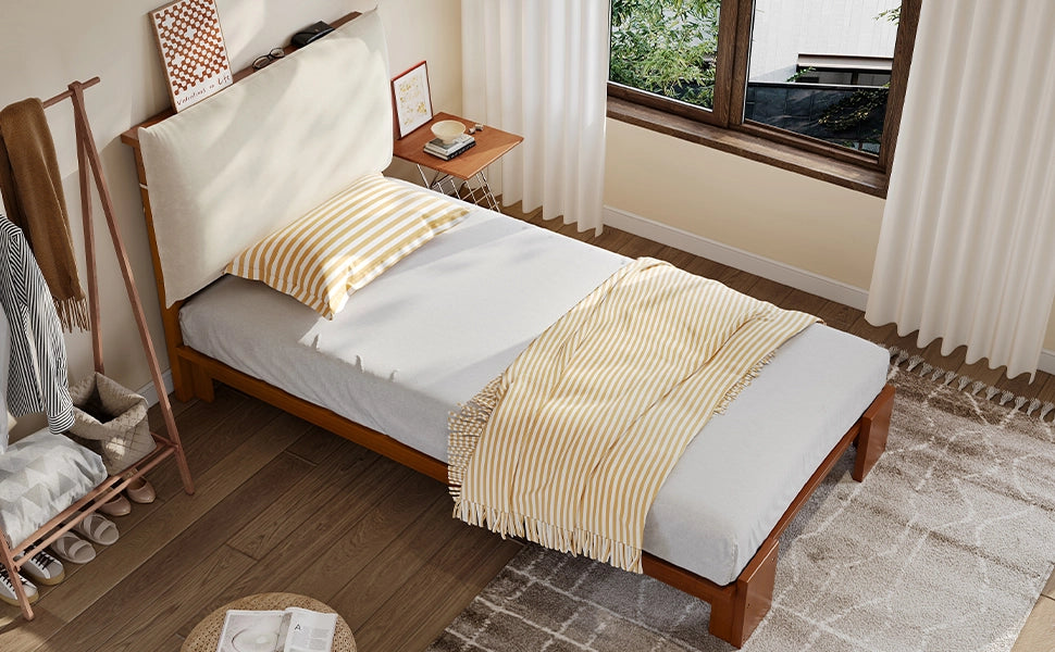 Letto imbottito con schienale in velcro, 90x200 cm, marrone scuro