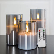 Set di candele LED fumanti senza fiamma con telecomando 3 pezzi, realistico, falso, diametro 7,6 cm altezza 10,2 cm 15,2 cm 20,3 cm - Organizzatore per strumenti capelli da 3 pezzi