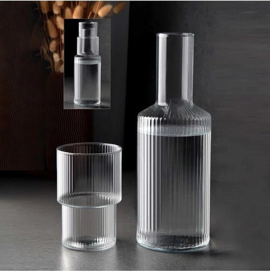 Set di caraffa in vetro - 2 pezzi - Tavolo da notte caraffa d'acqua - 1 litro origami - Caraffa da camera da letto in vetro