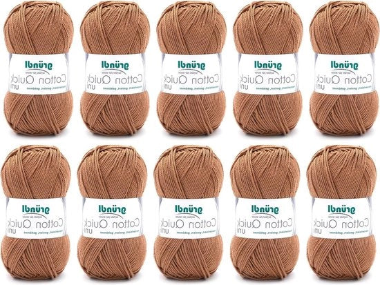 Filato per Maglia o Ricamo - 100% Cotone - Certificato Oeko-Tex - Caramello - 10 Pacchi 50g - Dimensione Ago 3-4