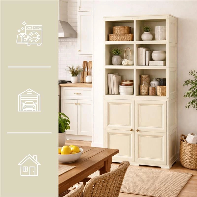 ARMADIO 2 MODULI CHIUSI E 3 MODULI SCAFFALE ANGORA 79X43X203 CM, MOBILE CONTENITORE MULTIUSO ALTO PER SALOTTO, PERGOLATO E BALCONE COPERTO