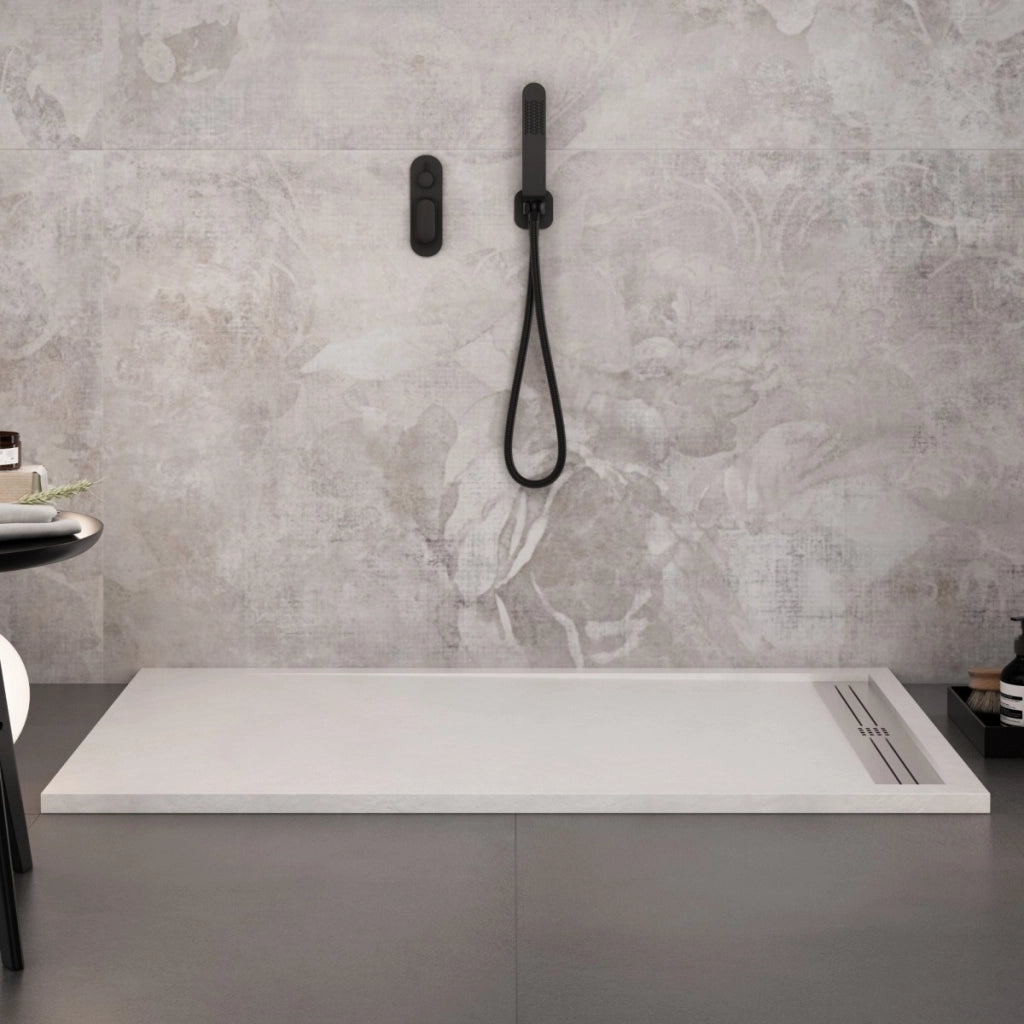 Piatto doccia bianco con scarico laterale griglia inox e piletta star relax, misura 80x120