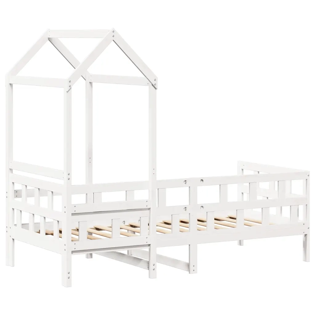 Letto singolo | Letto per adulti | Dormeuse con Tetto 80x200 cm Bianco in Legno Massello di Pino
