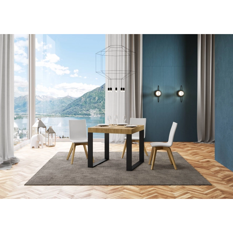Tavolo allungabile 90x90/246 cm Tecno telaio Antracite - Quercia Natura