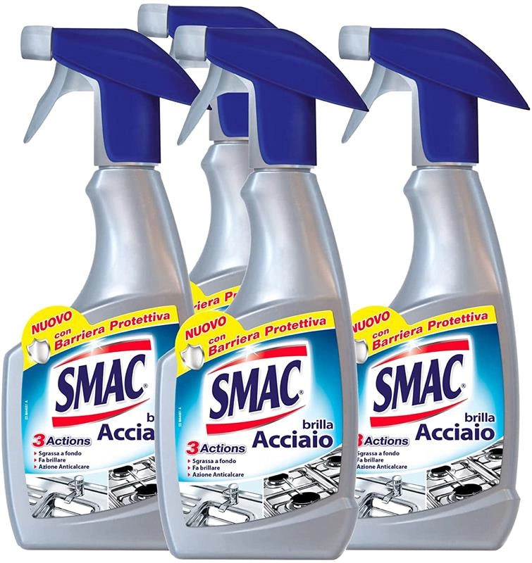 SET 4 CONFEZIONI DI SPRAY SMAC BRILLA ACCIAIO IN CONFEZIONE DA 520 ML CIASCUNO
