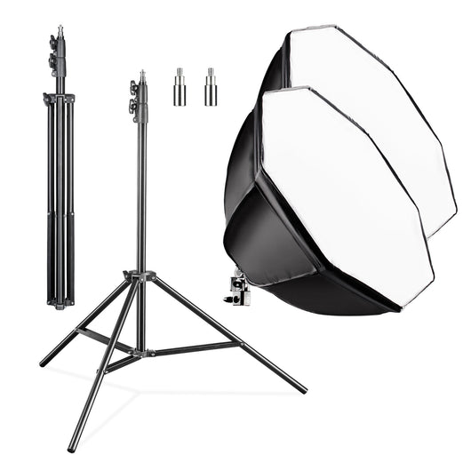 set 2 Softbox ottagonali 55 cm con LED 35 W 2 stativi per luci FT-8051 fino a 260 cm, luce diurna 5000 K, per studio foto set fotografico