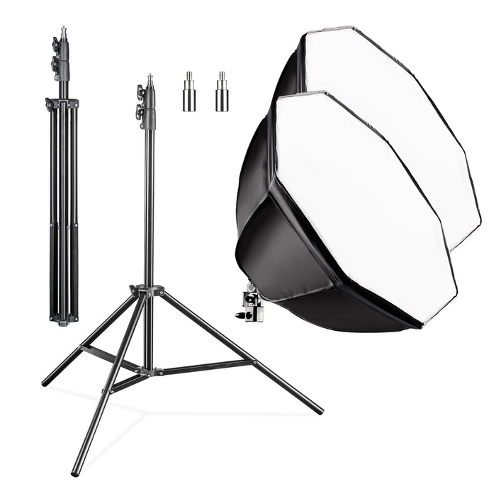 set 2 Softbox ottagonali 55 cm con LED 35 W 2 stativi per luci FT-8051 fino a 260 cm, luce diurna 5000 K, per studio foto set fotografico