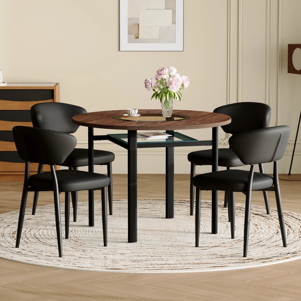 Tavolo da pranzo rotondo in MDF con intarsio in vetro, per 4-6 persone, per sala da pranzo e cucina, 100 cm