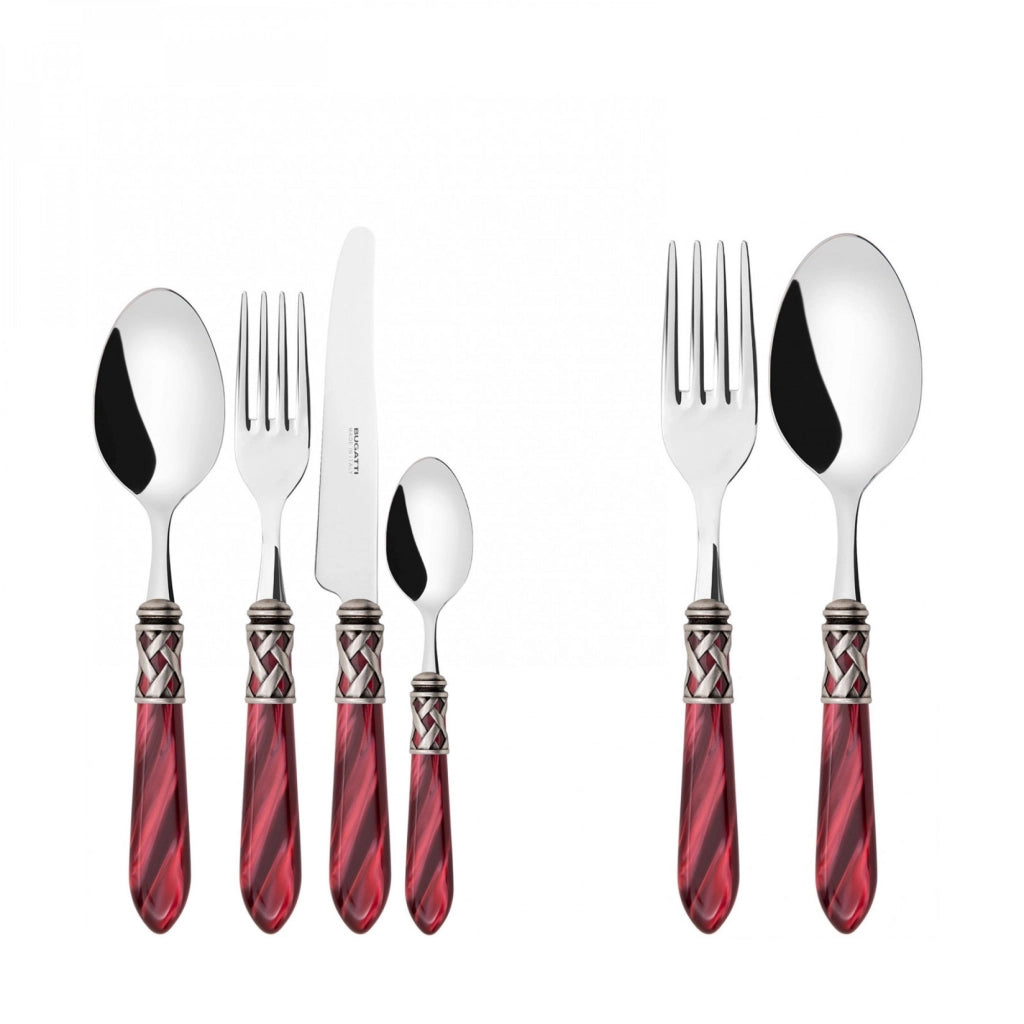 ALADDIN Ghiera Argento Anticato, Posate Set 50 pz, Scatola Colore: Rosso, Ghiera: Argento