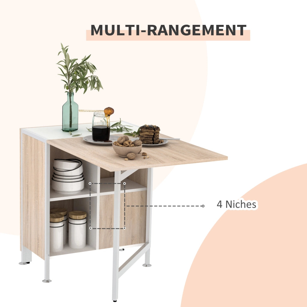 Tavolo da pranzo pieghevole per 4 persone con 4 nicchie ¨C zephmum ¨C MDF quercia chiaro acciaio bianco 169x62x75 cm
