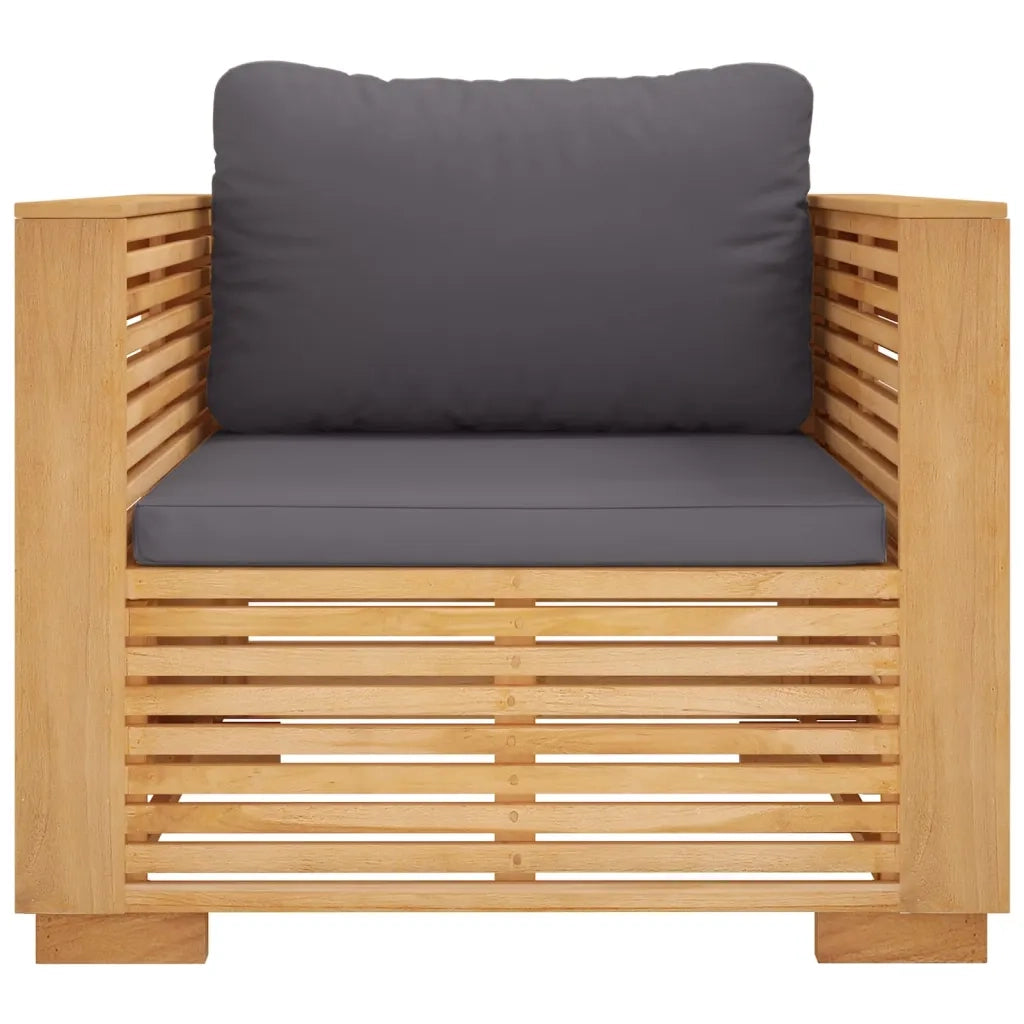 Divano da Giardino Cuscini Grigio Scuro Legno Massello di Teak