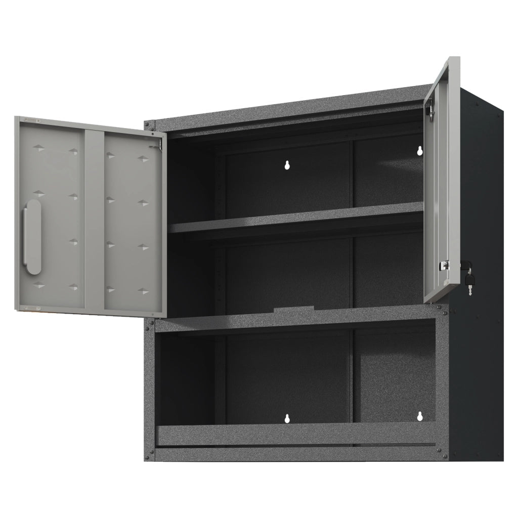 Armadietto Metallico da Parete 75x30x77 cm Nero Grigio con 2 Ante, Serratura e Ripiano