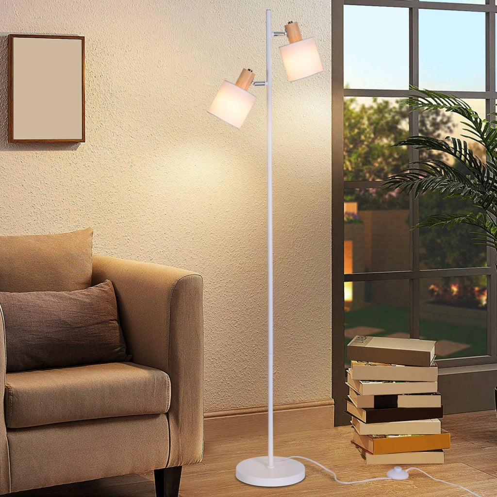 ZMH Lampada da terra 145cm 2 fiamme paralume tessuto bianco girevole per soggiorno camera letto