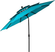 Parasole da giardino a tre strati, diametro 300 cm, con 8 nervature e meccanismo a manubrio, ombrellone da terrazza inclinabile con chiusura solare per balcone, spiaggia e piscina, blu turquesa