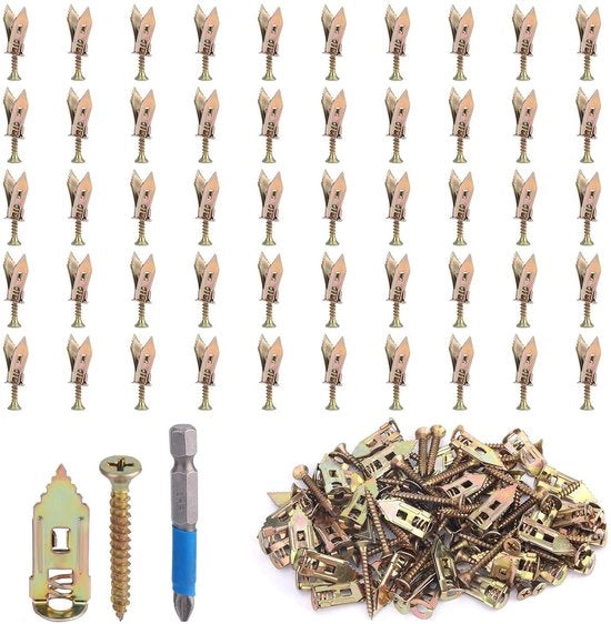 Kit di fissaggio per piastrelle autoadesive, acciaio inox, 101 pezzi, inclusi viti, bit PH2 - per armadi, mensole TV, tende e biciclette (senza bisogno di martello)
