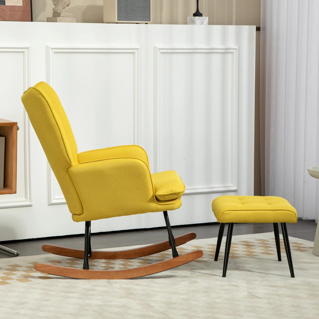 Poltrona a dondolo con poggiapiedi ¨C Xylo ¨C legno di faggio, giallo, 64x89x90 cm