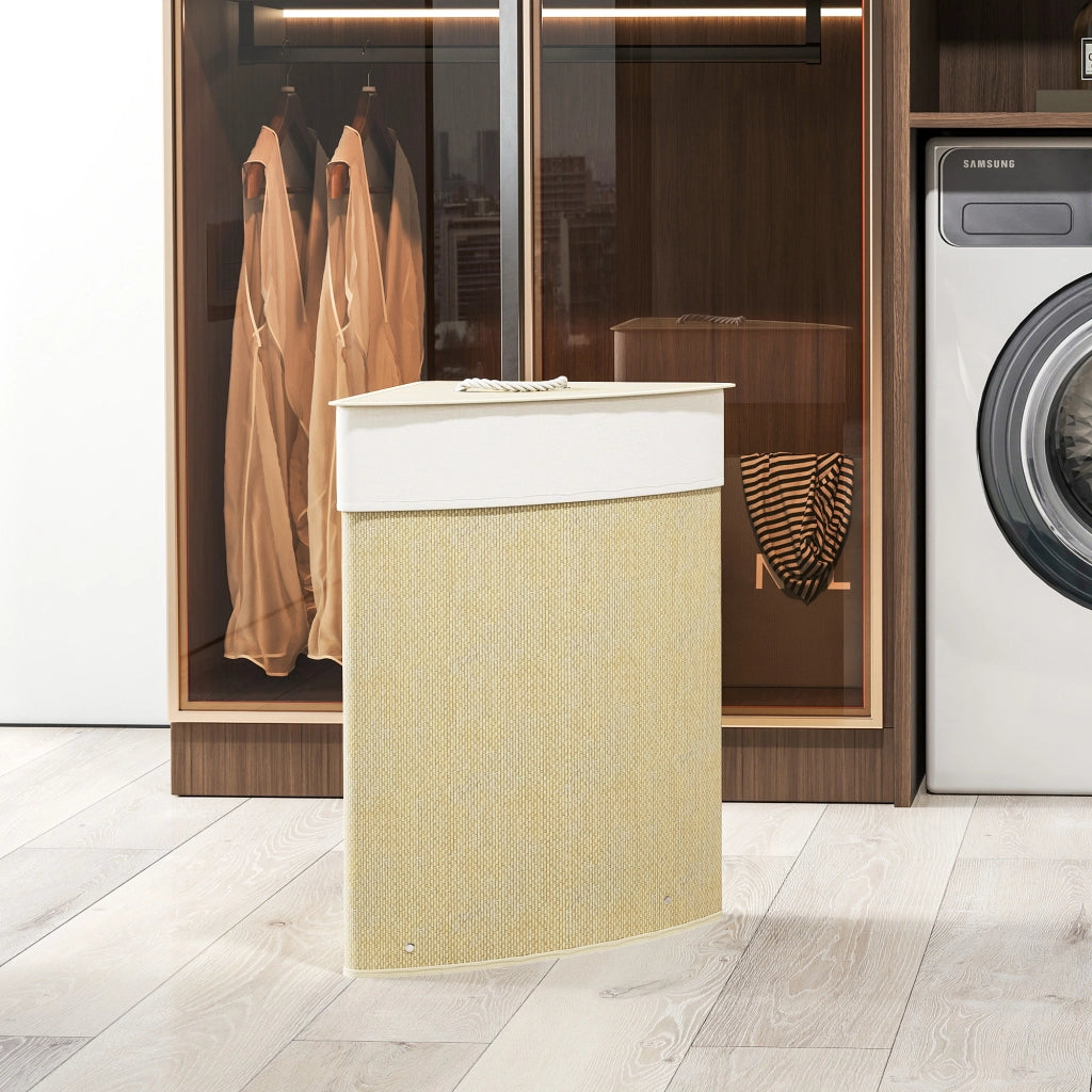 Cestino Angolare per Biancheria in Bamb¨´ 55L ¨C Zephmum ¨C 35x35x60 cm Crema