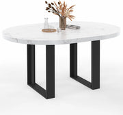 Tavolo da pranzo rotondo allungabile PHOENIX 4-6 persone con piano effetto marmo bianco ALASKA 110-150 cm