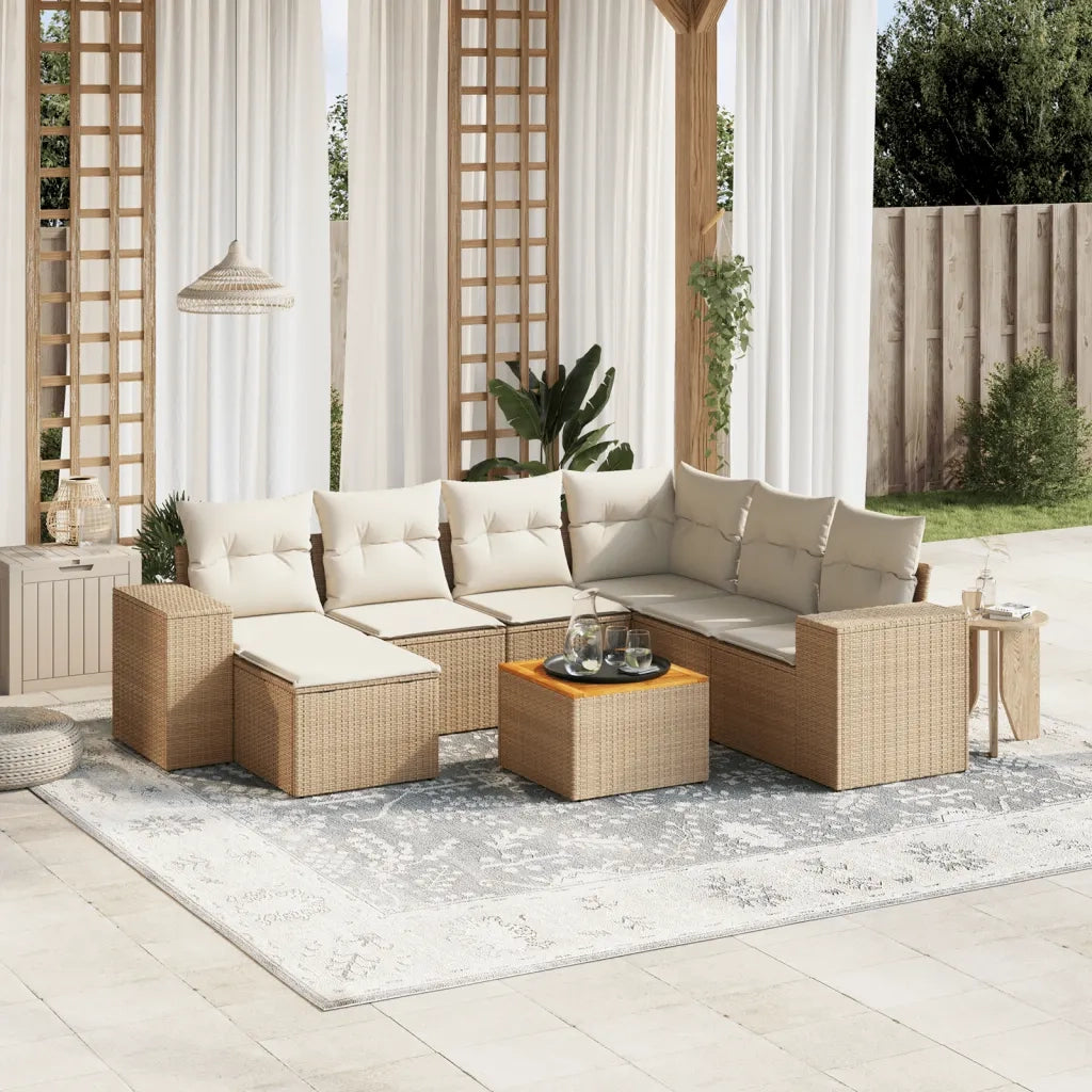 Set Divano da Giardino 8 pz con Cuscini Beige in Polyrattan 3257892