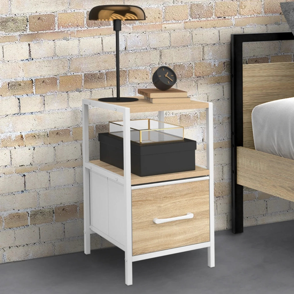 IDMarket - Set di 2 comodini UTAH, 1 cassetto e 1 nicchia, legno e bianco