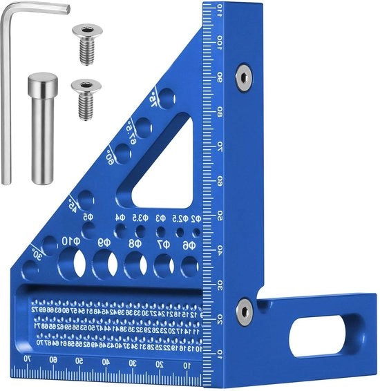 Square di Misura 225-90° in Lega di Alluminio - Combinazione Quadrata per Falegnami - 11 Fori di Scavo - Multifunzionale