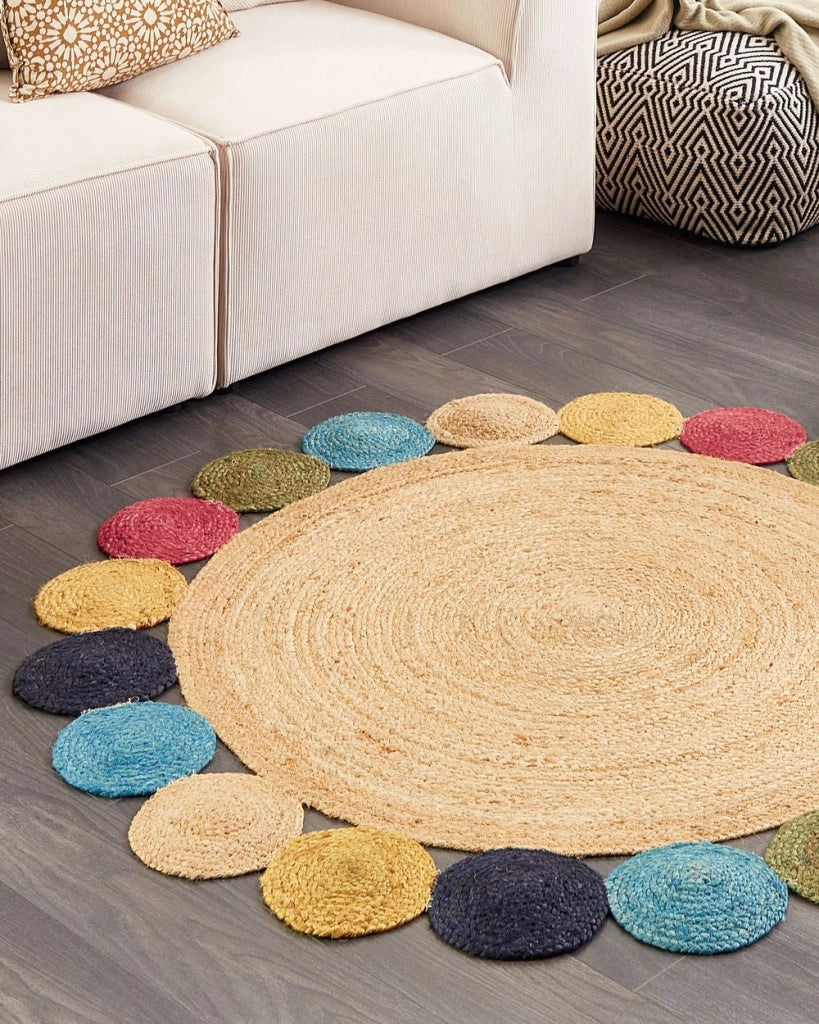 Tappeto in iuta naturale multicolore intrecciato 140 cm soggiorno camera da letto