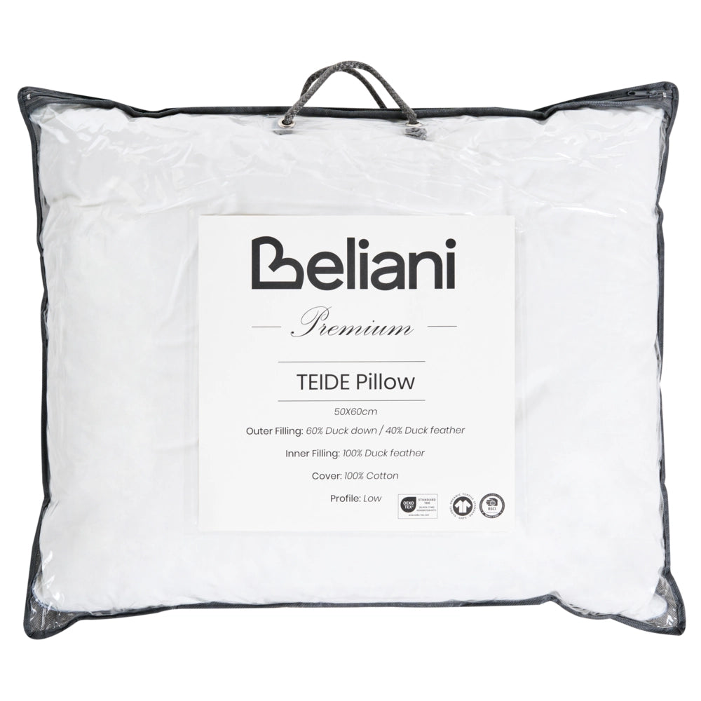 Cuscino basso a triplo scomparto Rivestimento in cotone premium Imbottitura in piuma d'oca Imbottitura in piuma Bianco 50 x 60 cm Teide