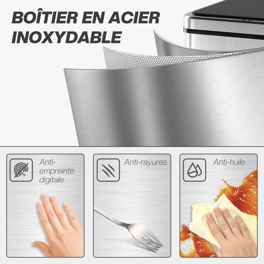 Bidone 40 Litri con Sensore ¨C zephmum ¨C Acciaio Inossidabile Argento