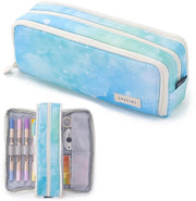 Etui per penna, 3 sezioni, grande capacità, per scuola e ufficio (blu stelle)