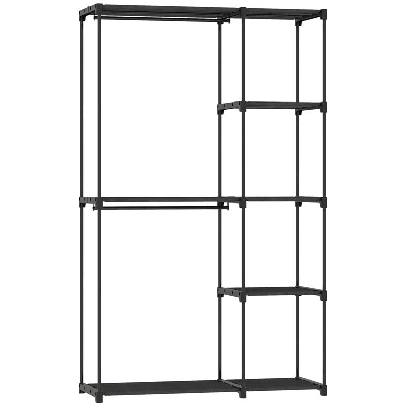 GUARDAROBA PORTATILE CON 2 ASTE E 6 RIPIANI, IN TESSUTO NON TESSUTO, PLASTICA E ACCIAIO, 111X43X185 CM, NERO