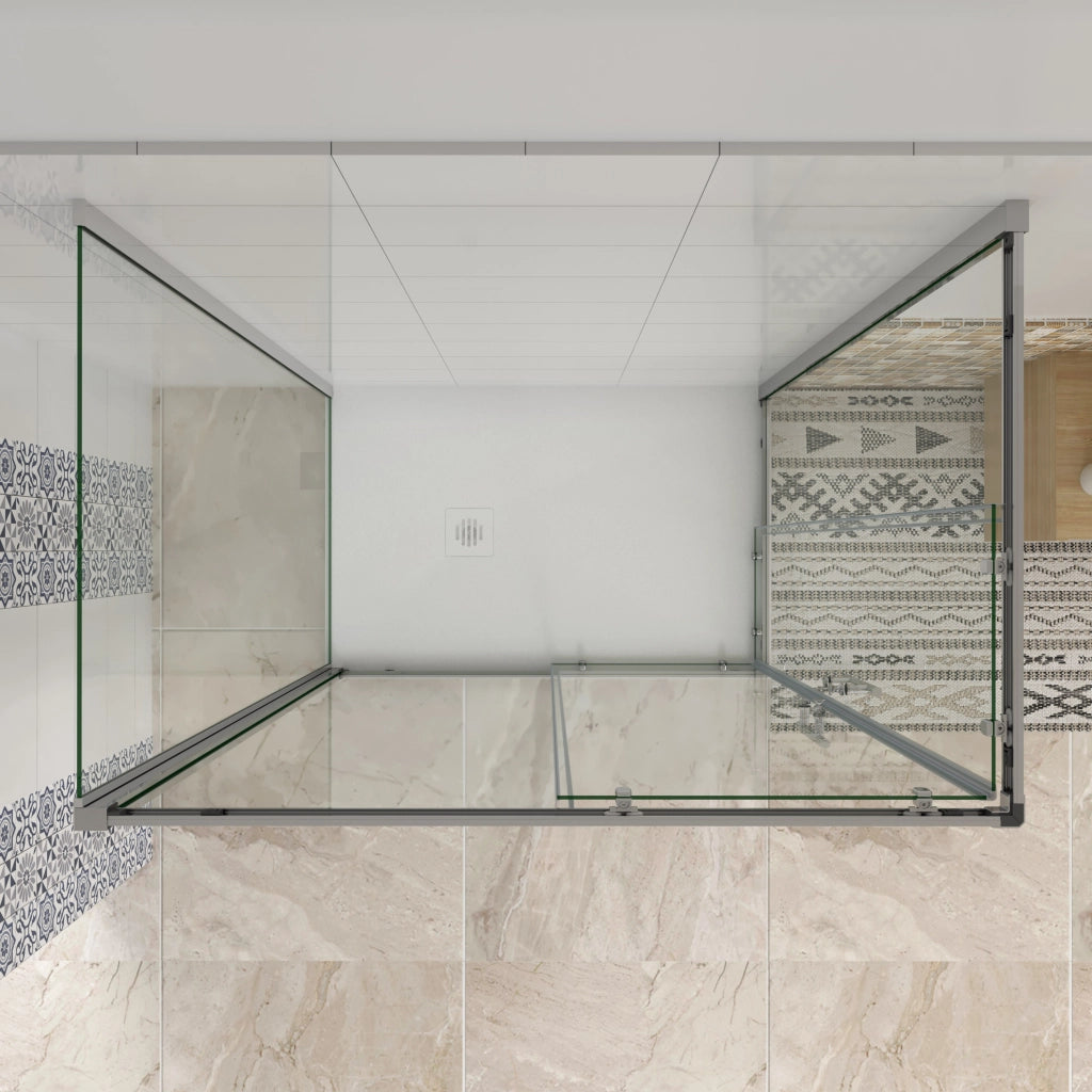 H.195 cm Box Doccia a 3 Lati 80x120x80 cm Porta Scorrevole 120 cm Doppia Parete Fissa da 80 cm in Vetro Trasparente Anticalcare da 6mm Cromato Lucido