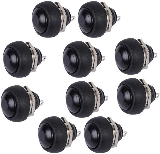 Interutile - Interruttore Momentaneo - Interruttore a Manopola 12mm - Comodo Pulsante - Nero - 10 Pezzi - Per Auto e Camion - Duraturo e Affidabile