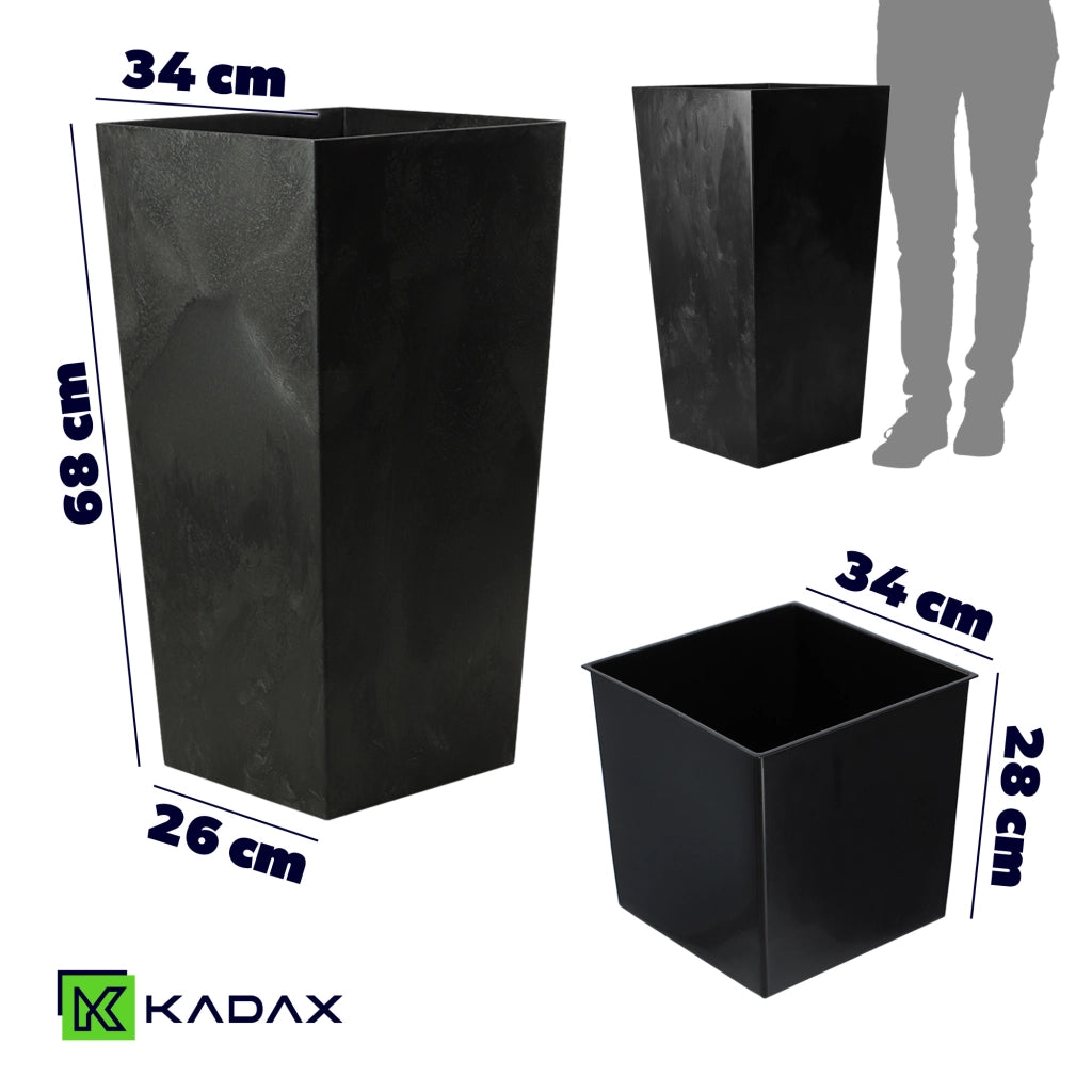 Vaso da giardino KADAX con inserto per fiori, grande e alto, nero, 34x68 cm