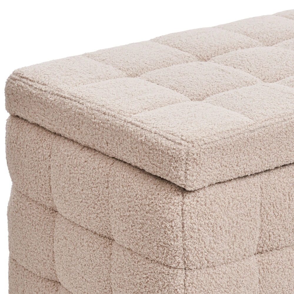 Panca per camera da letto con tappezzeria trapuntata in bouclè beige ottomana con contenitore