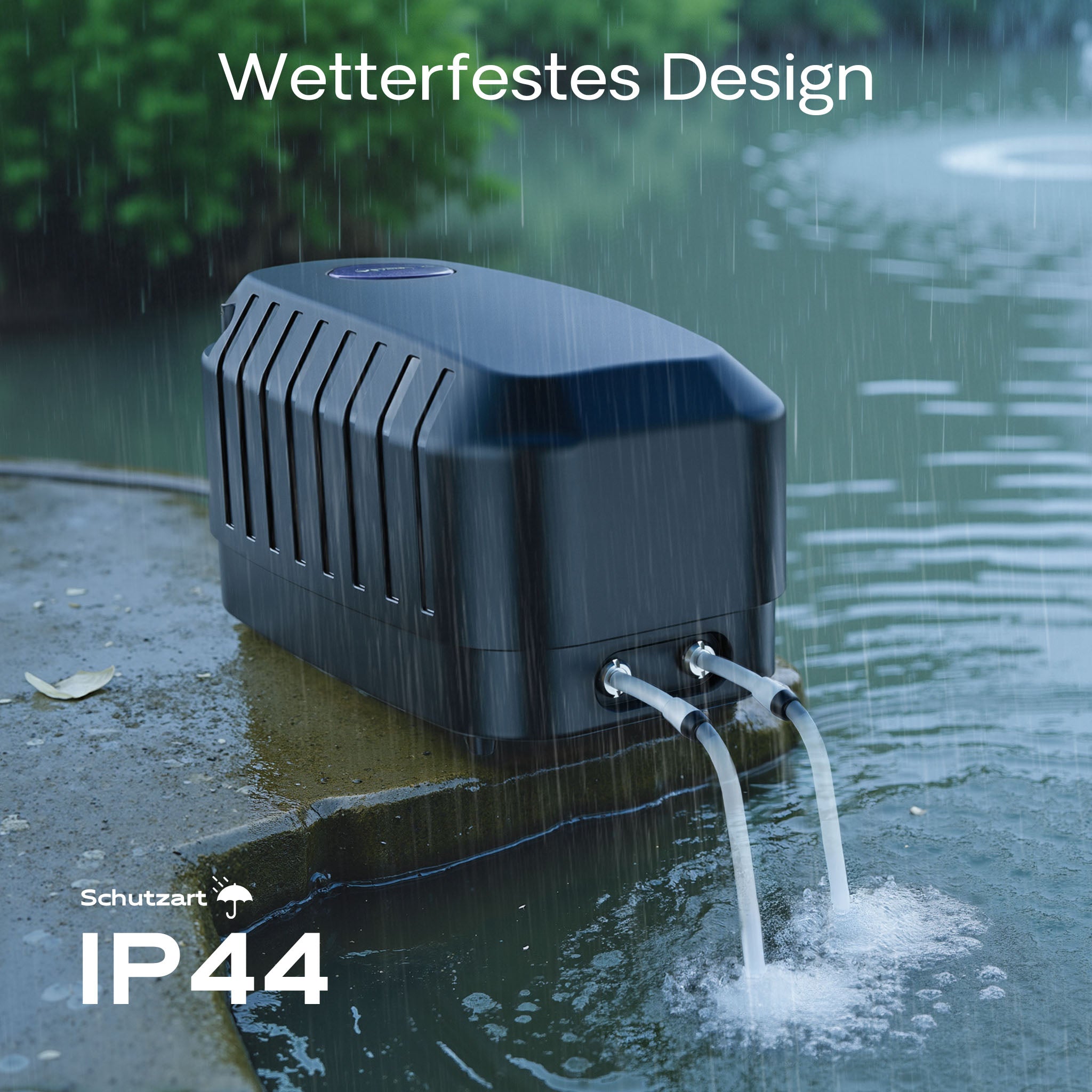 CAP-20 Aeratore acquario 8 W, ossigenatore per laghetti da giardino da 8 m³ e acquari, pompa d'aria 13 l/min con 4 uscite, sistema di aerazione con pietra d'aria e valvola di non ritorno