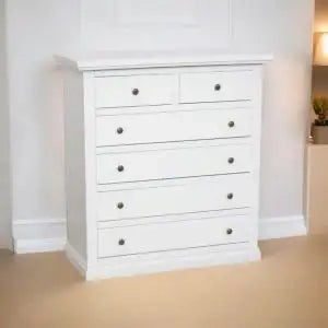 cassettiera cinquino in legno Shabby chic bianco 4 + 2 larga