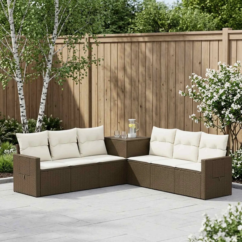 Set di divani 7 pz Marrone e Bianco Crema 3448800