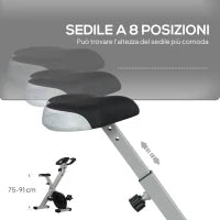 Cyclette Pieghevole Magnetica a 8 Livelli con Display LCD, Rotelle e Sellino Regolabile, Grigio e Nero