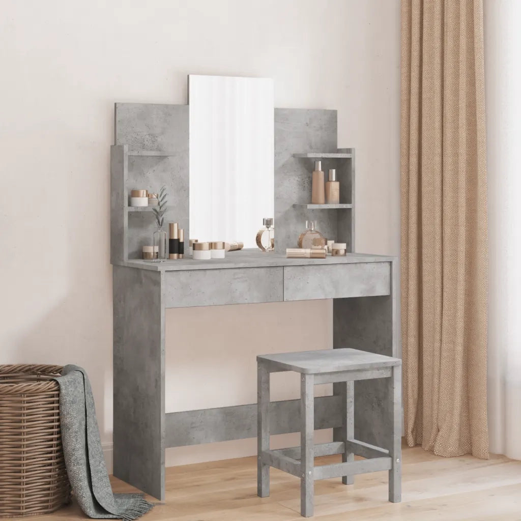 Toeletta | Tavolo da Trucco con Specchio Grigio Cemento 96x39x142 cm