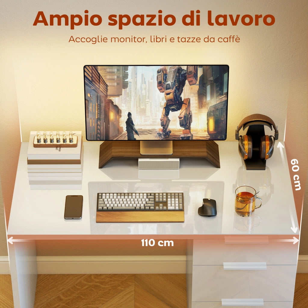 Scrivania con 4 Cassetti ¨C zephmum ¨C Bianco 110x61.5x75 cm