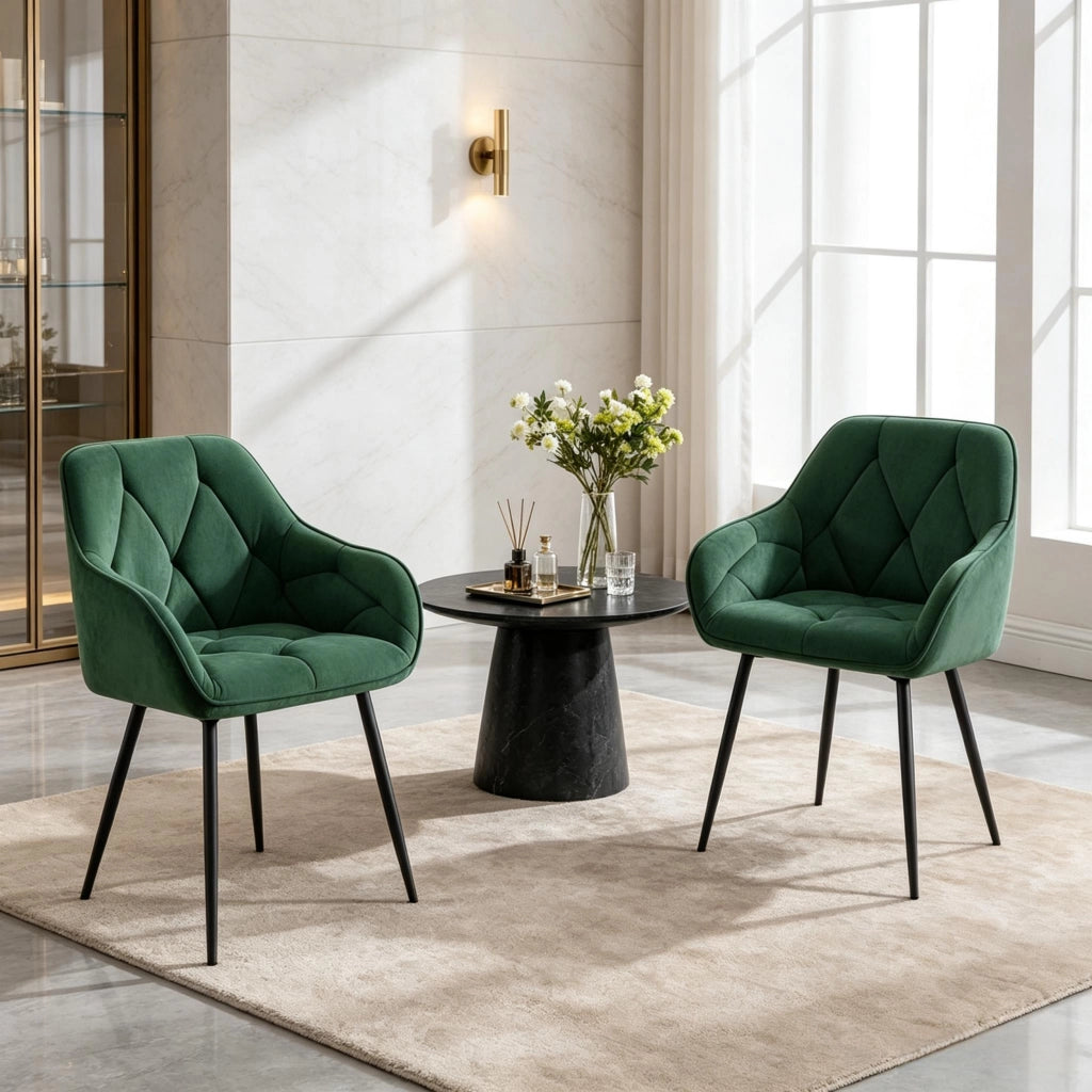 Set 2 sedie da pranzo moderne in velluto verde scuro con schienale ergonomico