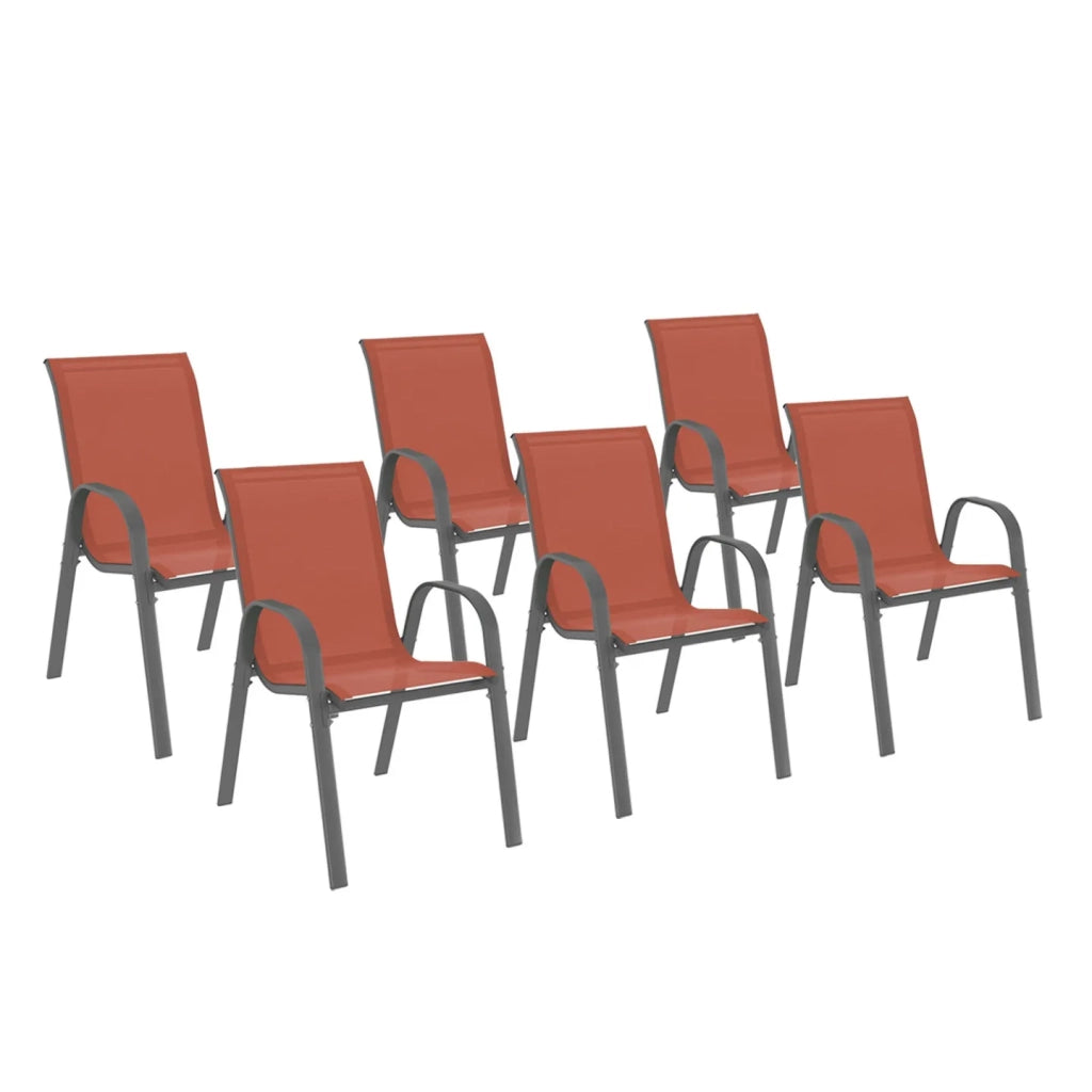 IDMarket - Set di 6 sedie da giardino impilabili LYMA in metallo e textilene terracotta