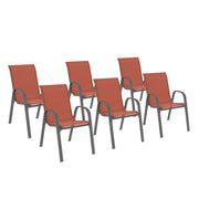IDMarket - Set di 6 sedie da giardino impilabili LYMA in metallo e textilene terracotta